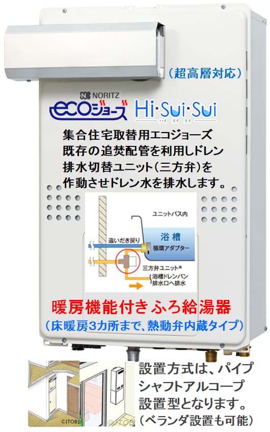 海外 <br>ノーリツ エコジョーズ<br>GTH-CV2461AW6H-PFF BL<br>24号 都市ガス用 フルオート<br>PS扉内強制給排気形<br> 