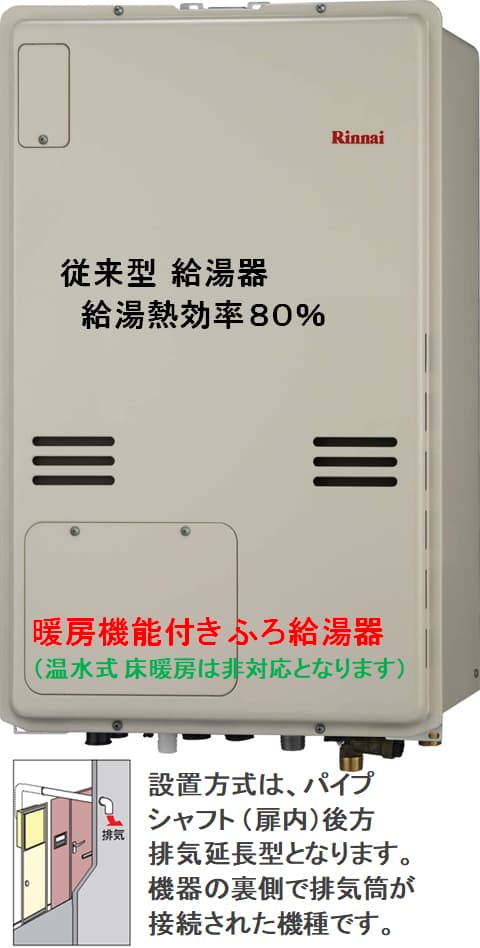 リンナイ RUFH-A1610SABガス給湯暖房用熱源機 PS扉内後方排気型 オート 16号 都市ガス(12・13A) プロパンガス(LPG)  25-8731 水回り、配管