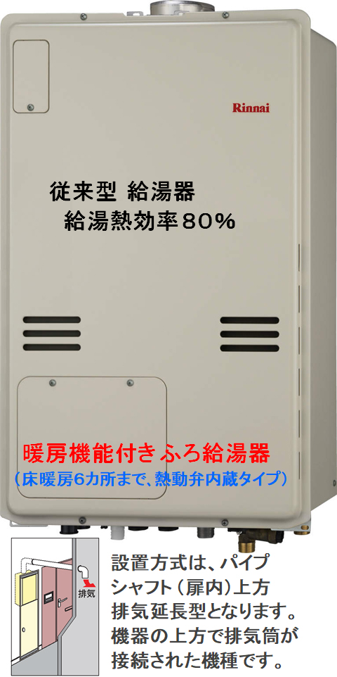 [RUFH-SA2400SAW2-6(A) LPG   MBC-240V(A)   KOJI] リンナイ ガス給湯暖房用熱源機 24号 オート プロパン 屋外据置台・PS設置型 工事費込み - 1