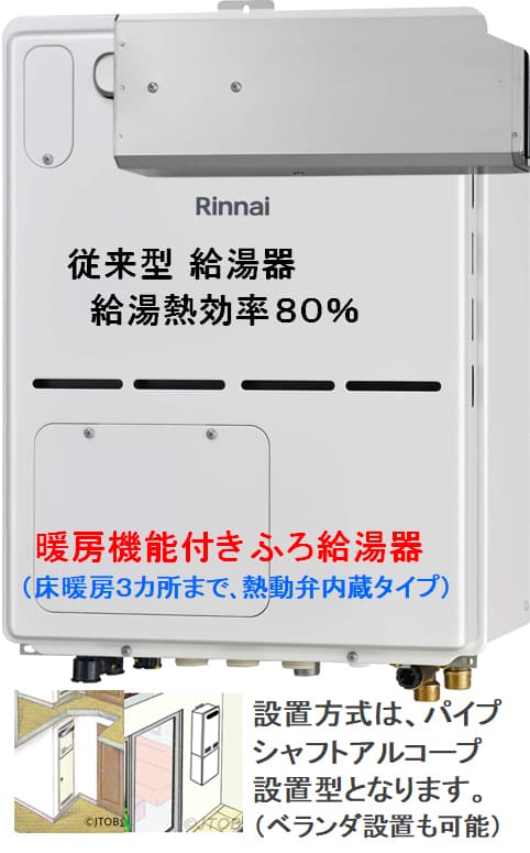 通常便なら送料無料 ####リンナイ ガス給湯暖房用熱源機オート 24号 PS扉内上方排気型 ユーロホワイト 2-3床暖房3系統 熱動弁内蔵 